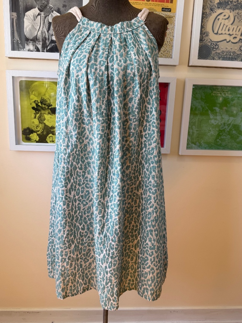 BLUE LEOPARD PRINT LINEN HALTER NECK DRESS – Y2K RESORT STATEMENT